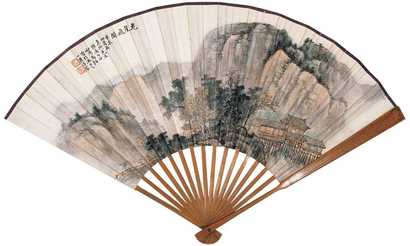 马骀 1931年作 危崖飞阁 成扇
